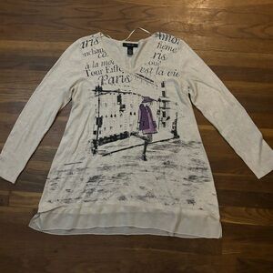 Style&Co V-Neck Sweater Cream Paris Rhinestones